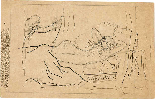 Бехтеев Владимир Георгиевич. Лот из 19 иллюстраций к роману Т. Готье «Девица Мопен» на 16 листах, на оборотной стороне наброски (для издательства Academia)